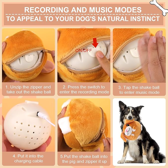 BABORUI Interactive Dog Toys Puppy, Jumping Squeaky Dog Toys with Recording and Music Modes, Rechargeable Moving Dog Chew Toys for Small/Medium/Large Dogs to Keep Them Busy(Puppy)