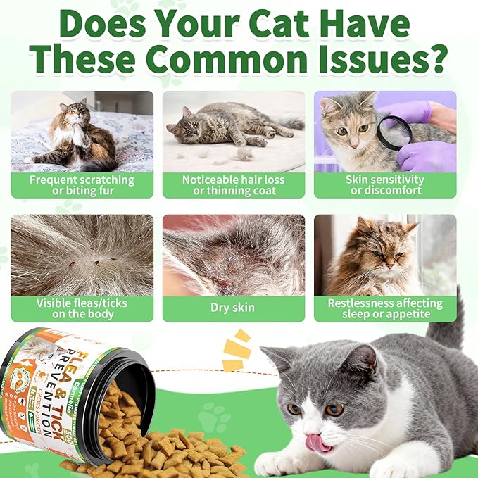 Flea and Tick Prevention for Cats, 500 Crunchy & Creamy Chews, Cat Flea Chewables with Natural Oral Flea Treatment Supplement Cats, Skin & Coat Support - All Breeds & Ages - Chicken and Krill Flavor