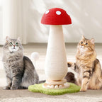 Mushroom Cat Scratching Post Cat Tree, 21.5‘’ H Cute Cat Scratcher Tower with Durable Solid Wood Turntable Toy, Mushroom Scratch Post Cat Toys Cat Sisal Scratcher with Catnip for Indoor Cats