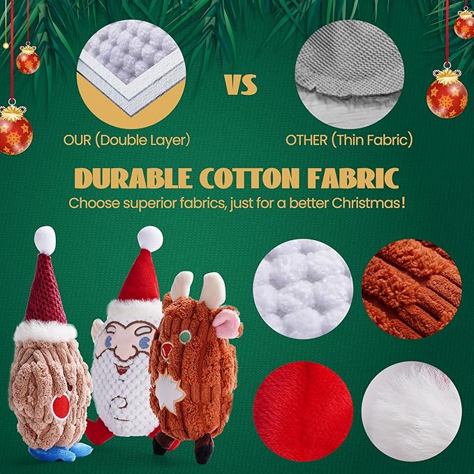 Nocciola 3 PCS Christmas Dog Toys, Santa Claus, Reindeer and Gingerbread Man Crinkle Dog Squeaky Toys, Cute Stuffed Puppy Toys,Perfect Dog Christmas Toys for Small Medium Dogs