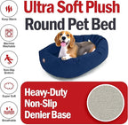 Majestic Pet 32 Inch Suede Shredded Memory Foam Mix Calming Medium Dog Bed Washable 32 x 23 x 7 - Cozy Soft Round Donut Dog Bed with Spine for Head Support - Pet Bed Navy