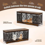 COZPAW 78 Inch Double Dog Crate Furniture, Extra Large Dog Kennel Indoor for Medium Large 2 Dogs, Heavy Duty Dog Cage Chew-Resistant Steel and Wooden Pet House with Removable Divider (Brown)