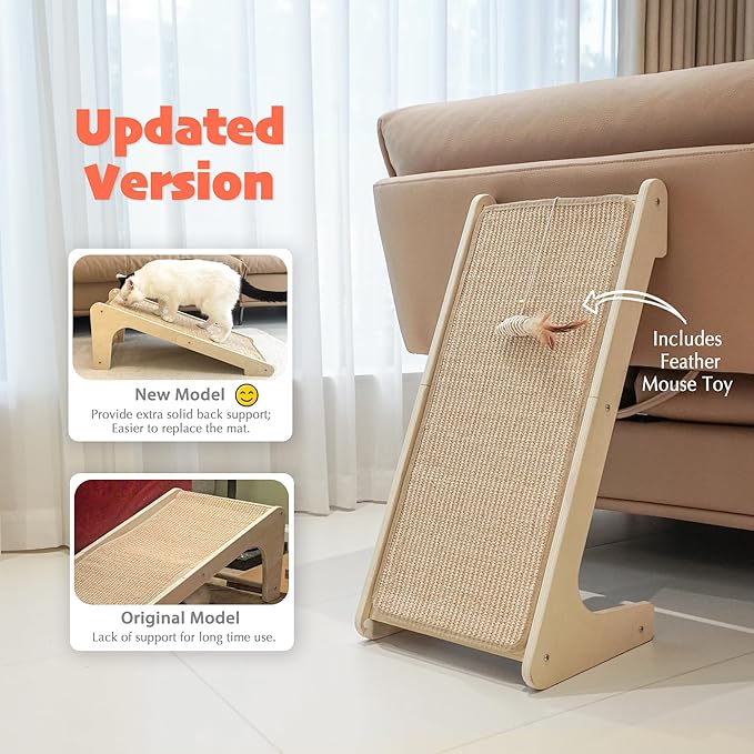 PETKARAY Cat Scratcher, Cat Sisal Scratching Ramp, L Shape Cat Scratch Pad for Indoor Cats, Wall Furniture Protector with Catnip Large