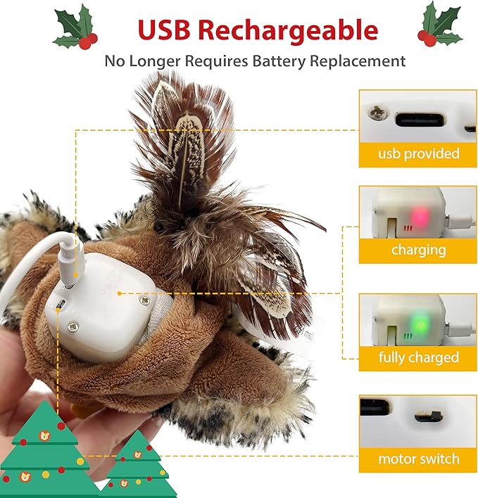 Gigwi Flapping Bird Cat Toy, Hangable Flying Bird Cat Toys for Indoor Cats, Interactive Motion Activated Chirping Cat Toy, Automatic Beating Wings with Catnip