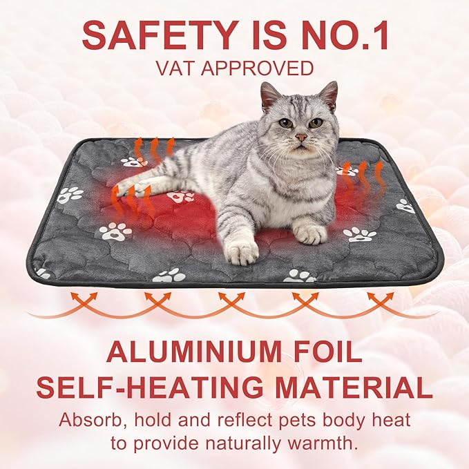 BEAUTYZOO Self Warming Cat Bed Pad, Self Heating Dog Bed Mat, Heated Cat Bed for Indoor Outdoor Cats, Thermal Warmer Pet Pad for Kitten Puppy Washable Non-Slip Chew Proof, 2 Pack 16 x 20 Inches Gray