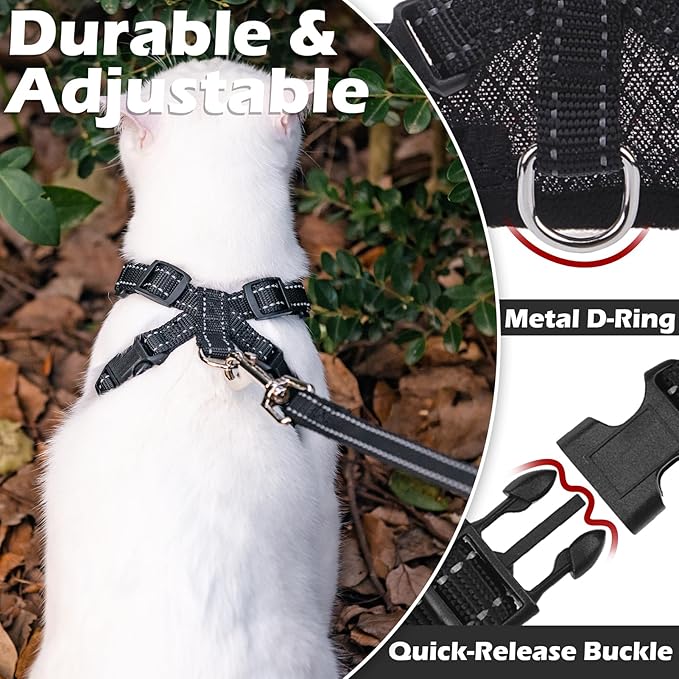 EXPAWLORER Cat Harness and Leash Set - Adjustable Escape Proof, Soft Reflective Vest Harness for Outdoor Walking, Breathable Lightweight Jacket for Small Medium Cats, Black M