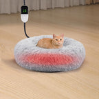 MEWTOGO 19.6in Heated Cat Bed for Indoor Cats - Soft Cozy Washable Cat Warming Bed with Cat Heating Pad, 6 Levels Adjustable Timer & Temp for Pets Up to 15lb Winter Resting and Cat Gifts