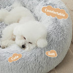 WNPETHOME Calming Dog Bed Cat Bed Donut, Faux Fur Pet Bed Self-Warming Donut Cuddler, Comfortable Round Plush Dog Beds (27 x 27 Inch, Light Grey)