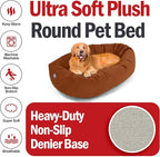 Majestic Pet 40 Inch Suede Shredded Memory Foam Mix Calming Large Dog Bed Washable 40 x 29 x 9 (Inch) - Cozy Soft Round Donut Dog Bed with Spine for Head Support - Pet Bed Rust