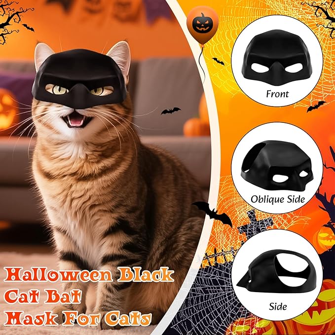 3 PCS Cat Bat Mask Halloween Costumes Accessories Bat Mask Cloak and Halloween Cat Collar Pet Costumes Clothes for Cats, Bat Cat Cosplay Apparel