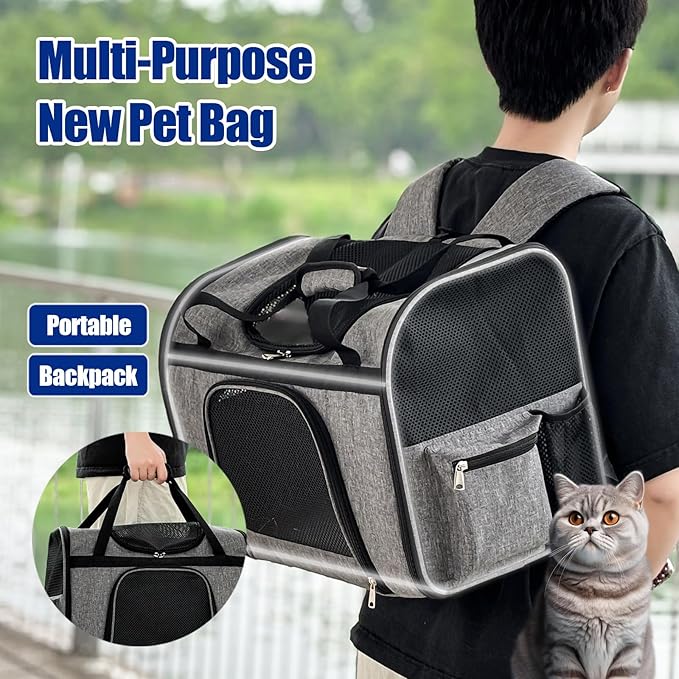 pet Bag Multi Purpose pet Bag Collapsible Portable for Dog cat go Out Traveling Carrier Backpack for Secret Adventures Cat and Dog (Black, S:17.7"X10.6"X12.6”)