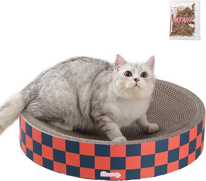 CSR1010D Nelson 20.13" Modern Cardboard Round Bowl Cat Scratcher with Catnip, Berry Cherry