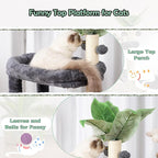 Cat Tree for Indoor Cats Large Adult, Heavy Duty Cat Tower for Big Cats, Cat Tree House with Self Groomer Brush, Big Padded Top Perch, Scratching Post, Hammock, Smoky Gray GCT012G