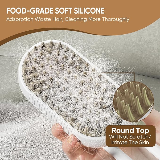 4-in-1 Steam Brush for Cats – Self-Cleaning Comb for Long and Short Hair Cats and Dogs, Steam Pet Brush for Hair Removal, Vibrating Message, Grooming & Relaxation (White)