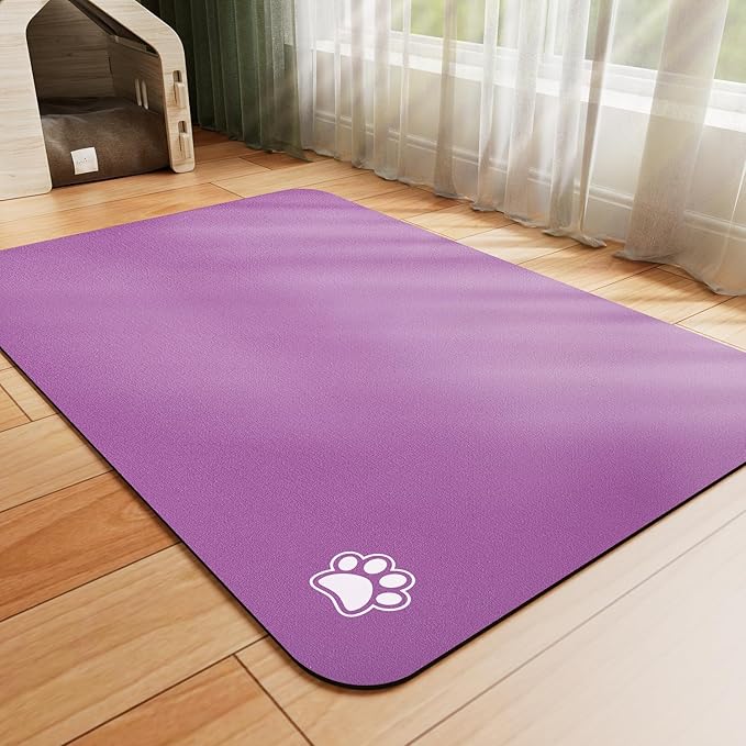 Dog Food Mat - Absorbent Cat Mat for Food and Water, No Stains Pet Feeding Bowl Mat, Easy to Clean Pet Placemats, Quick Dry Dog Water Dispenser Mat for Messy Drinkers | Paw Purple 18"x 28"