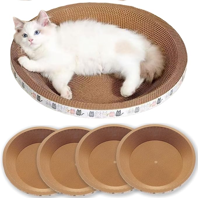 4 Pack Extra Large Cat Scratcher Cardboard, Round Scratcher Bed Scratch Bowl, Scratching Lounge Couch Round Shaped Cat Scratch Board Nest for Indoor Cats Furniture Protector