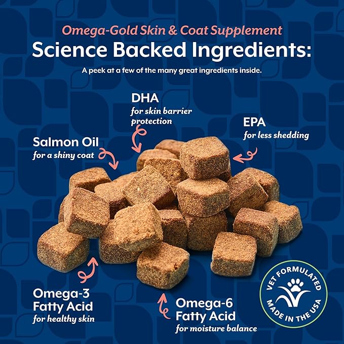 NaturVet – Omega-Gold Plus Salmon Oil | Supports Healthy Skin & Glossy Coat | Enhanced with DHA, EPA, Omega-3 & Omega-6 | for Dogs & Cats | 90 Soft Chews