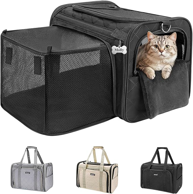 MIDOG Cat Carrier Soft for Small to Medium-Sized Cats,Up to 25 Lbs,TSA Airline Approved Soft Sided Pet Carrier,Collapsible Travel Cat Carry Bag(Black,20 inch x 13 inch x 13 inch)