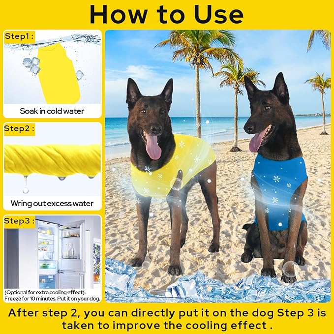 2 Pieces Dog Shirts, Soft and Cool Dog Sleeveless Vest, Breathable Lightweight Pet Tshirt, Summer Pet Apparel Tank Top for Medium Large Pets - Yellow+Blue (2XL)