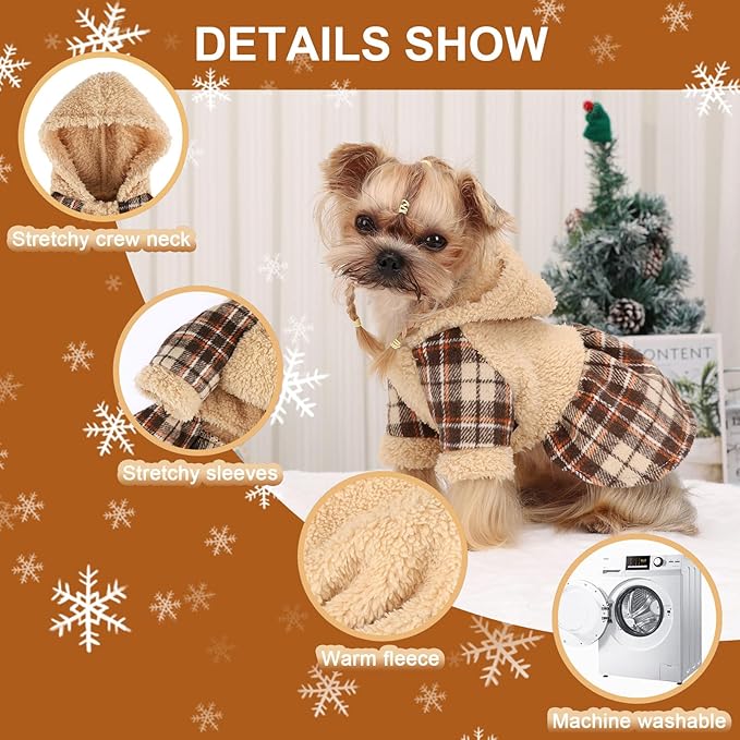 Dog Hoodie Dog Sweater Puppy Clothes for Small Dogs Boy Girl Pet Hoodies for Dogs Cold Weather Doggie Coats Fall Doggy Sweatshirt for Chihuahua Yorkie Cat Sweater Costumes, Khaki, XXS