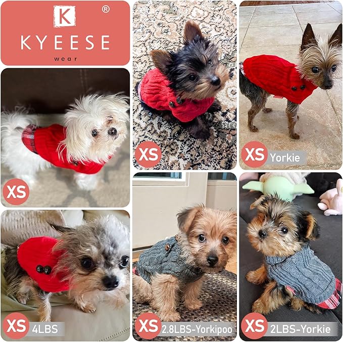 KYEESE Dog Sweater Soft Pullover Dog Sweaters for Small Dogs Girl Warm Turtleneck Small Dogs Sweater with Gingham Patchwork Stretchy Knitwear Cat Clothes Comfy Puppy Coat for Fall Winter Cold Weather