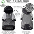 Rocky – The Orginal Lightweight Hooded TEE 100% Organic Cotton Dog Hoodie Pet Coat Sweater for Small, Medium, Large Dogs, Black Color Block, X-Small