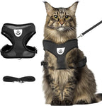 shudyear Summer cat Chest Harness and Leash, Anti-Escape Adjustable Soft mesh cat Leash and Chest Harness Set for All Types of Cats cat Vests (Size XL,Black)