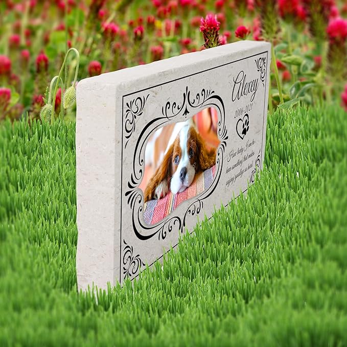 Personalized Pet Memorial with Keepsake Photo on Limestone - Headstones, Garden Stones, and Grave Markers for Dogs - Dog Memorial Stone, Pet Memorial Gifts - 12”x 6”x1.25" C (A. Alexey Design)