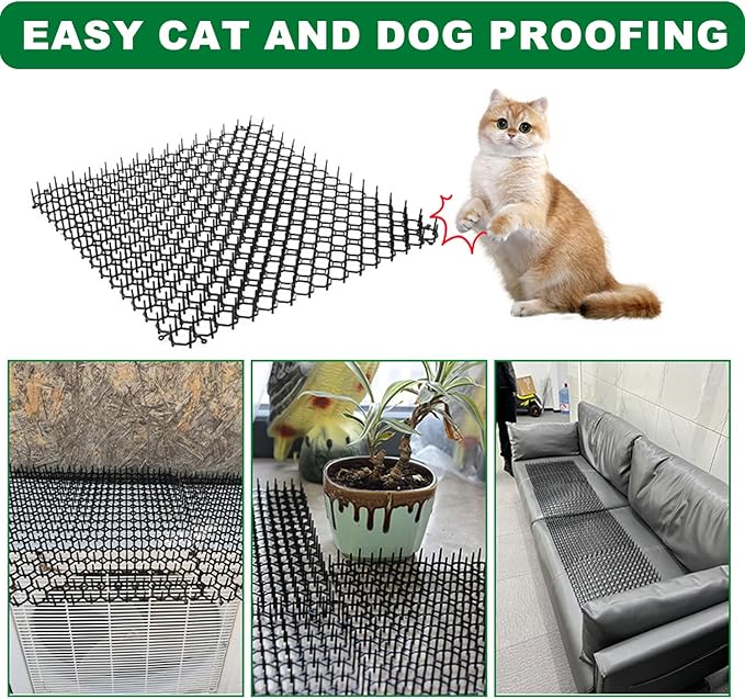 10 Pack Cat Scat Mat – 16.93 x 13.78 Inch Flexible Plastic Spike Mats, Cat Deterrent Pad for Indoor Outdoor Furniture & Garden Use, Keep Cats Out of Yard ﻿ (Black)