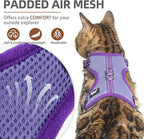 PUPTECK Cat Harness and Leash Set Escape Proof, Reflective Adjustable Soft Mesh Kitten Vest Harness for Walking Travel, Purple, S