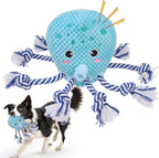 SCENEREAL Tug of War Stuffed Dog Toys for Small Medium Large Dogs,Squeaky Interactive Dog Chew Toys, Durable Dog Toy Keep Them Busy Chew Guard Technology with Rope for Training Indoor(Octopus, Blue)