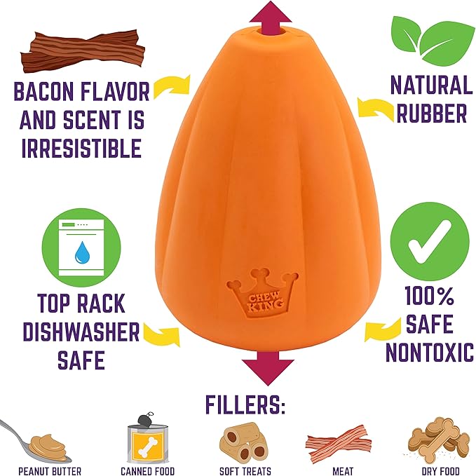 Chew King by Mammoth Premium Treat Dog Toy, Extremely Durable Natural Rubber Toy, Bacon Flavored Dog Treater, Orange X-Large