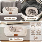 Cat Dog Bed for Pets, Rectangle Pet Bed Gift for Puppy and Kitten, Machine Washable Calming Fluffy Pet Couch Sofa for Indoor Outdoor, Portable Soft Cat Bed with Non-Slip Bottom (Small, Cream)