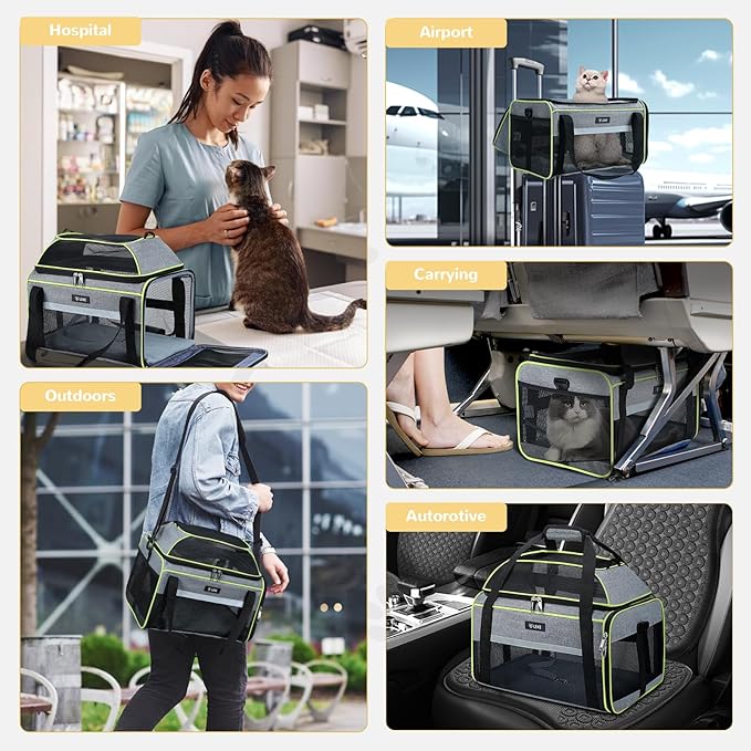 Lekereise Top-Expandable Pet Carrier - TSA Airline Approved Soft Sided Underseat Up to 15lbs Travel Carriers for Small Cats and Dogs with Locking Safety Zippers Anti-Scratch Mesh Gray