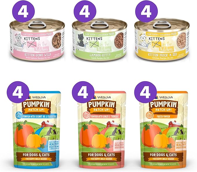 Weruva Canned Cat Food and Pumpkin Pouches for Kittens Variety Pack – Pumpkin Patch & Kitten Zoomies, 24 Count