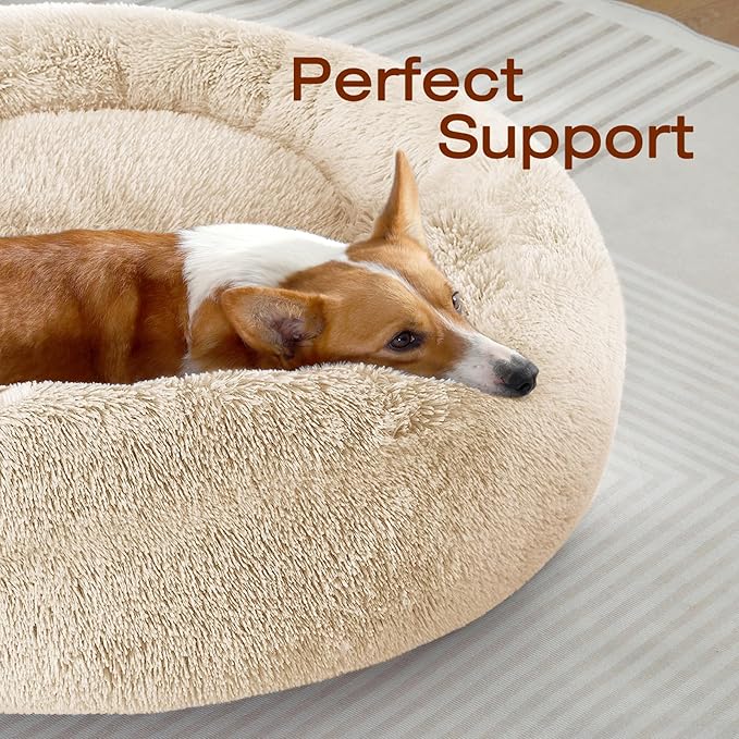 JOLLYVOGUE Dog Bed, Calming Anti-Anxiety Large Dog Bed, Fluffy Donut Cushion for Medium and Large Pets (27"/30"/36")
