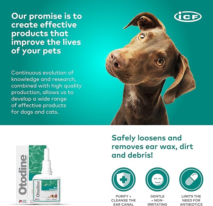 Otodine Dog Ear Cleaner Solution - Veterinary Formula for Itchy Ears, Head Shaking & Scratching - Tris-EDTA Flush for Wax, Debris & Odor - Gentle & Safe for Cats & Puppies - 100ml