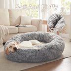 45 inches Donut Dog Bed for Extra Large Dogs,Calming Fluffy Round Jumbo Pet Bed with Removable & Washable Cover, Fits up to 150 lbs Pets (Dark Grey,XL)