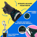 Travel Cat The Emerald Explorer Limited Edition Green Harness and Leash Set - Adjustable Fit Mesh Cat Harness with Reflective Strap - Escape Proof Harness for Cats, Kitten (Emerald, Extra Small)