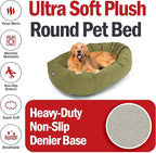 Majestic Pet 40 Inch Suede Calming Dog Bed Washable 40x29x9 (Inch) – Cozy Soft Round Donut Dog Bed with Spine Support for Dogs to Rest Their Head - Pet Bed Large – Sage (2025)