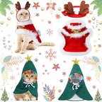 3 Pieces Christmas Pet Costumes Outfit Set Includes Puppy Cat Cloak with Star and Pompoms Kitten Dog Antlers Headband Pet Reindeer Headwear Cat Santa Cape with Bell Pet Costume Accessories (Medium)
