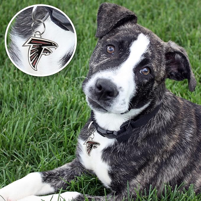 NFL Atlanta Falcons Engraving Pet ID Tags in 32 Team Logo Shapes Personalized Dog Tags and Cat Tags with 3 Lines of Customizable Text for Tracking & Safety. Stainless Steel Pet ID Tracking Tags