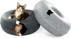 Cattasaurus Peekaboo Cat Cave, Extra Spacious for Multiple & Large Cats 12+ lbs, Scratch Detachable Beds for Indoor Cats, Washable Tunnel Bed, Comfy Cat Donut Tunnel (Light Gray+Dark Gray, Jumbo)