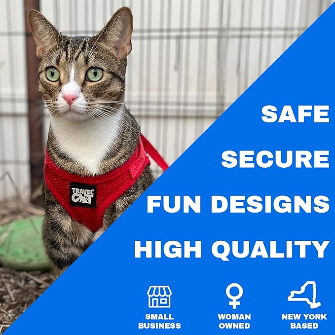 Travel Cat Harness and Leash Set - Adjustable Fit Mesh Cat Harness and Reflective Strap - Comfort Walking Vest for Kitten for Outdoor Walking, Hiking (Medium, Red)