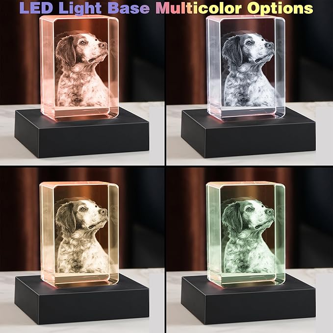 Pet Memorial Gifts for Dogs Cats Horses，Personalized Pet 3D Crystal Photo，Custom 3D Pictures,Engraved Crystal in Memory of Dog,3D Laser Etched Picture, Customized Gifts
