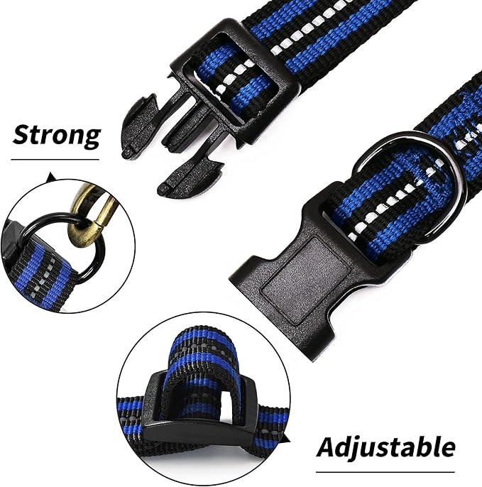 Mile High Life Reflective Dog Collar | Nylon Pet Collars wiith Buckle | Light Weight Puppy Collars | Blue Dog Collars for Small Dogs (Blue, X-S)