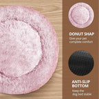 JOLLYVOGUE Calming Dog & Cat Bed for Small Dogs, Anti-Anxiety Donut Cuddler Cozy Soft Round Bed with Anti-Slip Bottom, Fluffy Faux Fur Plush Cushion Beds for Small Medium Dogs, 23"/Smoke Pink