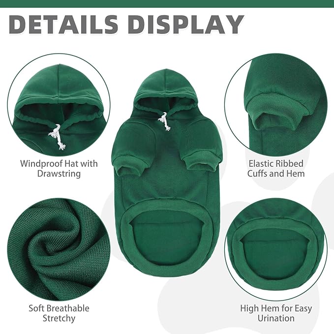 KOOLTAIL Basic Dog Hoodie - Soft & Warm Dog Hoodie Sweater with Leash Hole and Pocket, Dog Winter Coat, Cold Weather Clothes Sweatshirt for Small Medium Large Dogs Puppy Cat Boys Girls Deep Green L