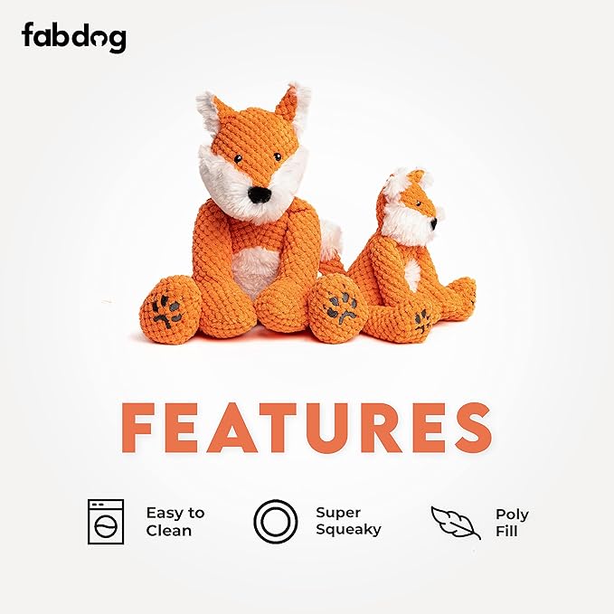 fabdog Floppies Plush Dog Toy - Cute & Durable Squeaky Dog Toys - Best Squeak Toy for Puppies and All Breeds | Ideal Pet Gift| Large Fox