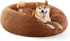 Bedsure Calming Dog Bed for Medium Dogs - Donut Washable Medium Pet Bed, 30 inches Anti-Slip Round Fluffy Plush Faux Fur Cat Bed, Fits up to 45 lbs Pets, Caramel